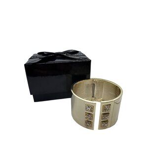 Victorias Secret Gold-Tone Wide Cuff Bracelet Rhinestone Studs Accents NIB